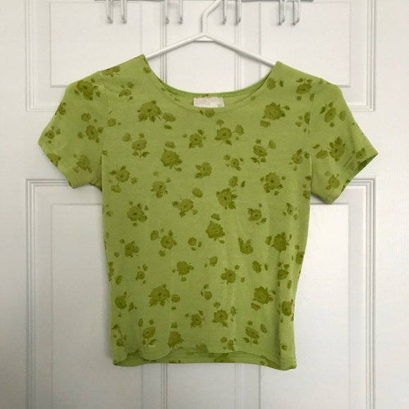 Vintage Green Box Floral Top XS/S Fit Short Sleeve Round Neckline - Picture 1 of 2